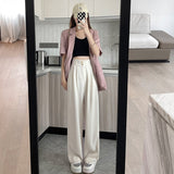 Wide Leg Pants Female Spring And Summer New Style High Waist Hanging Feeling Design Sense Shows Thin Straight Tube Small White Suit Mop The Floor Pants-Outfit