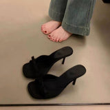 Thin High Heel Slippers Bow Sandals Women 2025 New Summer Wearing Toe Toe Heightening Muller Shoes