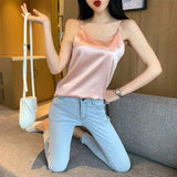 Wear Beige Women's Tube Top Satin Top V-Neck Aesthetic Clothing Trendy Camisole Bohemian Vest Open Back