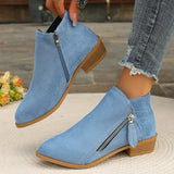 Velvet Side Zipper Short-Trace Martin Boots Women Pointed Thick And Thin Leopard-Print Single