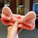 Face Hair Holder Hairbands Soft Warm Coral Fleece Bow Animal Ears Headband For Women Girls Turban Fashion Hair