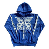 Gothic Diamonds Skeleton Jacket Coat Zip Up Hooded Autumn Black Brown Sweatshirt Women Vintage Harajuku Punk