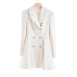 Elegant Mini White Dress Women Vintage Chic Bow Mesh Design Formal Dress Summer Casual Slim Birthday Evening Party