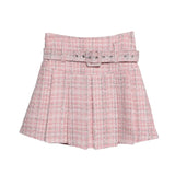Real Shooting S-2XL With Belt Coarse Flowers, Composite Bright Lattice Skirt A Word Fluffy Bunk Skirt