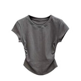 Zingj Girl Pure Want To Accept Waist T-Shirt Short Sleeve Female 2024 Summer New Solid Color Bottom Cover Slim Short Jacket