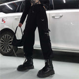 Gothic Black Cargo Pants Women Hippie Streetwear High Waist Korean Style Techwear Oversized Trousers Female