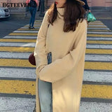Fashion Turtleneck Split Long Women Sweater 2020 Autumn Winter Knitting Tops Elegant Loose Female Knitted