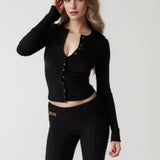 Knit Buttoned Long Sleeve Top And Pleated Mini Skirt-Outfit