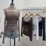 Real Shooting Spice Girls Shoulder Mesh Sun Hooded Sling Sling Long-Sleeved T-Shirt Top Two Sets Of Women