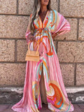 Gorgeous Printing Dress Plus SizeWomen Casual Elastic Waist Long Party Dress 2022 Summer Loose Slit Beach Dress