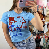 Women Cotton T-shirt Face Print Short Sleeve Slim Fit Crop Top Summer Sweats Tees Casual O-neck Tshirt Gothic