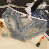 Hollow Out Sexy Dots Transparent Underwear Women Erotic Heart Decoration Panties Floral Lace Briefs Seamless