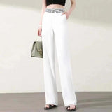 Silk Wide Leg Pants Women Summer New High Waist Hanging Feeling Loose Waist Straight Barrel Loose White Drag Long