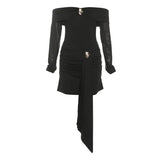 Autumn Women's New Pure Sexy Bag Hip Half Perspective Shoulder-To-Shoulder-Back Metal Decorative Dress Dress