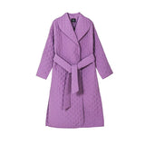 2020 autumn winter coat womens argyle long jacket thin parkas double breasted belt coat