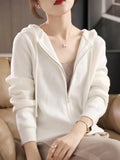 Autumn And Winter New Japanese And Korean Lazy Style Hooded Zipper Cardigan Women's Loose Thin Sweater