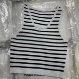 Summer Women Big Brand Knitted Vest Female Fashion Letter Embroidery Sexy Slim Fit Striped Camisole Bra Designer