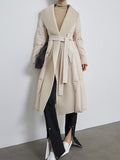 Fashion Women's Cotton-padded Coat Shawl Collar Loose Patchwork Thick Warm Lace Up Belt Jackets Winter 2023 New