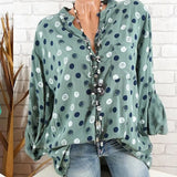 Summer Women Long Sleeve Dot Print Blouses Office Lady Loose V Neck Beach Shirt Casual Tunic Blouse Oversized