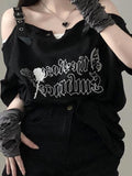 Sweet Cool Girls Letter Print T-shirt Y2k Aesthetic Off Shoulder Fashion Slash Neck Tshirts Women All Match Loose