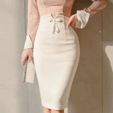 High Waist Bow Shaping Pencil Skirt- Outfit