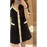 Summer Women's Sexy Elegant Casual Female Dress Short Sleeve V-Neck Contrasting Colors Back Zipper Clebrity Party