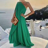 Spot 2025 Summer New Women's Wear Temperament Fashion Pure Color Loose One-Shoulder Long