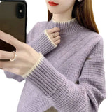 Zingj Autumn And Winter New Half Turtleneck Sweater Female Cover Thick Warm And Loose Outside Wear Matching Color Inside The Base Shirt Female-Outfit