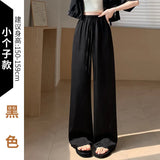 Acetate-Sense Trousers Women's Summer Thin Ice Silk Broad Leg Trousers Small High-Waisted Loose-Rhealing Casual