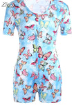Women Sexy V-Neck Bodycon Bodysuit Casual Printed Button Sleepwear Jumpsuit Shorts Romper Leotard Sexy Ladies Summer Pajamas