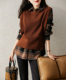 Zingj New Round Collar Japan And South Korea Leisure Loose Wear A Sleeveless Knit To Buckle Vest