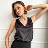 Satin White V Neck Crop Tops Women Sleeveless Elegant 2022 Summer Casual Cami Basic Off Shoulder Sexy Tank Tops
