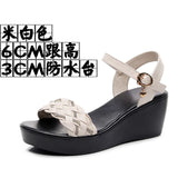 Heel Thick-Soled Sandals Women Summer With A Word With Water Drill Weaving Mother Sandals Soft-Soled Pine Cake Beach