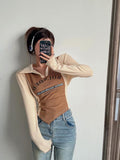 Y2k Vintage T Shirt Women Long Sleeve Skinny Print Graphic Tees Patchwork American Retro Tshirts Grunge Aesthetic