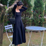 Long Aleeve Sweater Dress Women Knit Autumn Winter Dress Female Slim A-line Casual Vintage