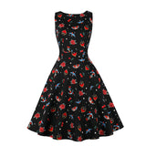Spring Women Pin Up Black Casual Party Dress Sleeveless Retro Robe 60s 50s Vintage Rockabilly Swing Dress Evening