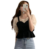 Zingj Chic Autumn And Winter French Gentle Square Collar Color Stitching False Two Texture Feeling Bubble Sleeve Shirt Jacket