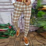 Spring Fashion Gentleman Office Long Pants Autumn Streetwear Casual Trousers For Male Vintage Plaid Print Men's Pants