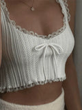 Cropped Lace Trim White Tank Top-Outfit