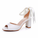 Cm Fish Mouth Coarse Sandals Shallow Buckle With Large-Size Beads Drifting Sandals Bride White Coarse Sandals