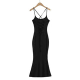Zingj Trendy Women's Dress Sexy Back Tie Rope Halter Skirt Fashion Pure Fashion Hot Girl Fishtail