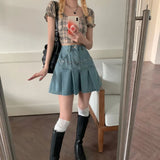 Denim Mini Skirt Women Summer 2021 High-Waiste Harajuku Y2k Pleated Skirt Blue Japanese Korean Style Fashion Clothing