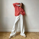 Women's Office Pants Spring Fashion Casual Loose Floor Length Ladies Blue Trousers High Waist Wide Leg Pants for