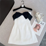 Zingj 2023 Summer New Collection Sleeveless Black Bow Strapless High Waist White Slim Short Dress Women GE647 1215-1-Outfit