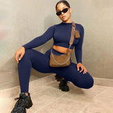 women spring autumn long sleeve soild colorcrop tops long pant tracksuit two piece clothes suit outfits matching