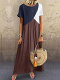 Women's Loose Vintage Patchwork Midi Long Dress 2021 Fashion Casual O Neck Short Sleeve Lady Beach Maxi Dresses Plus