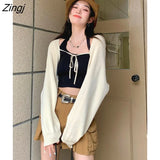 Cardigan Women Summer Sun-proof Slim Cropped Elegant All-match Street Wear Vacation Solid Casual Lace-up Tender Simple