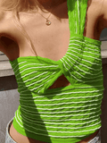 Knitted Stripe One Shoulder Tank Top- Outfit