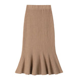 Zingj And Winter New Knitted Fishtail Skirt Korean Version Of High Waist Slim Showing Lean Lotus Leaf Edge Hip Skirt Full-Length