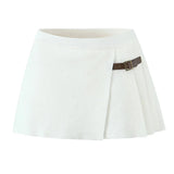 Knit Buttoned Long Sleeve Top And Pleated Mini Skirt-Outfit